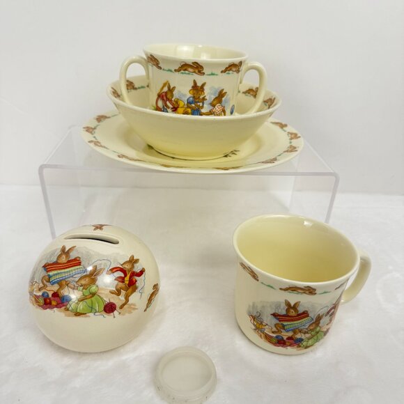 Royal Doulton Bunnykins Nursery Tableware 5 Piece Set Plate Bowl Mugs Coin Bank - Picture 14 of 16